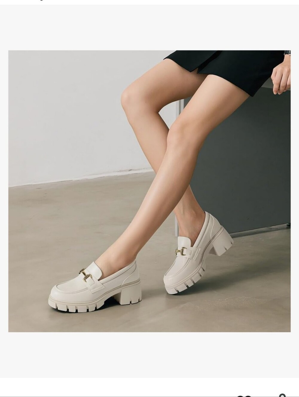 Beige Chunky Loafer with Gold Bit Accent - Picture 3 of 16